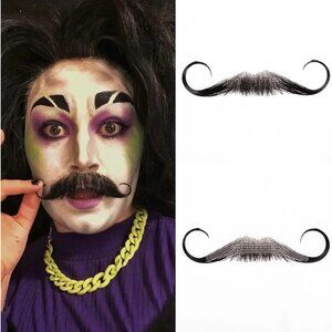 Fake Beard Human Hair Realistic Fake for Men, Full Hand Mustache HZ-Black-1